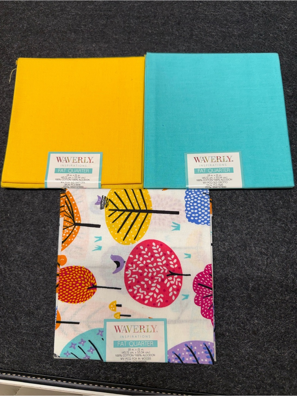 3 Waverly Fat Quarters Fabric Material cotton yellow aqua blue green print tree